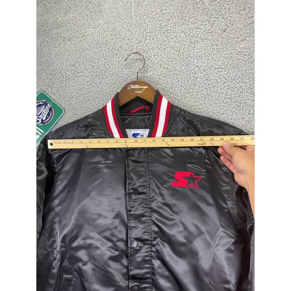 Starter Retro Satin Varsity Bomber Jacket Mens 2XL Black Red $225 NWT XXL NEW - Picture 3 of 10